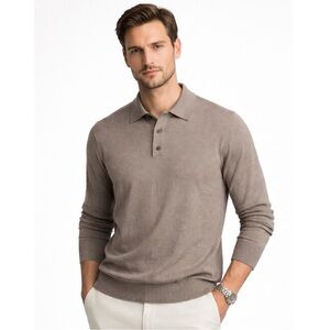 Le 31 Par Simons Knit Polo Sweater Mens Large Taupe Organic Cotton Modal